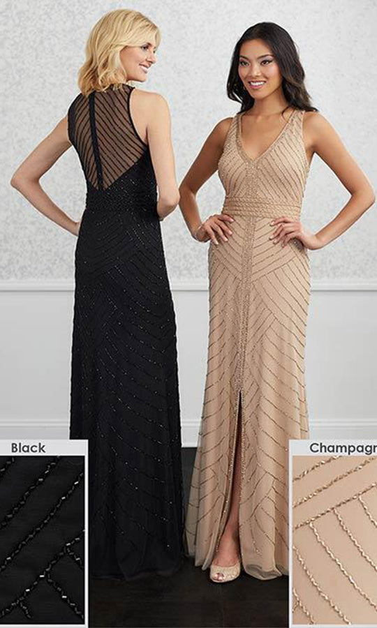 Adrianna Papell Platinum - 40230 Beaded V-Neck Dress with Slit