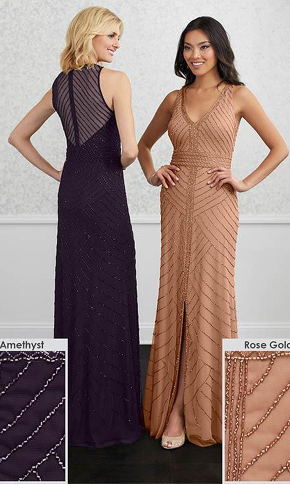 Adrianna Papell Platinum - 40230 Beaded V-Neck Dress with Slit Couture Candy Adrianna Papell Platinum - 40230 Beaded V-Neck Dress with Slit Couture Candy