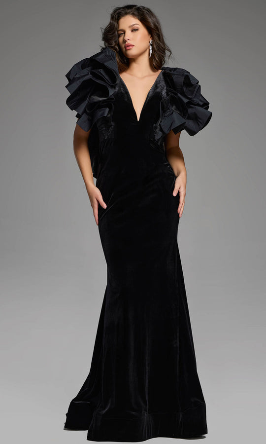 Jovani 40289 - Ruffled Sleeve Velvet Evening Gown