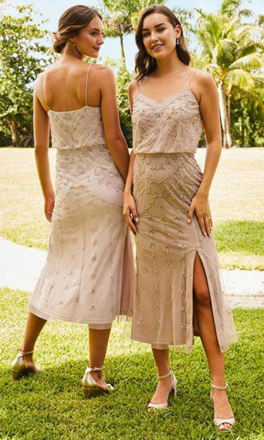 Adrianna Papell Platinum - 40338 Beaded V-Neck Blouson Dress