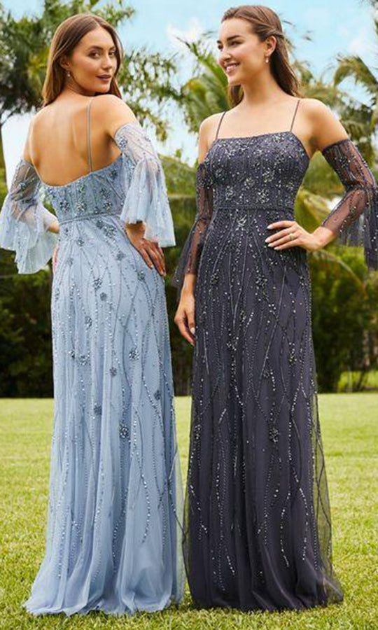 Adrianna Papell Platinum - 40349 Straight Across Embellished Mesh Gown