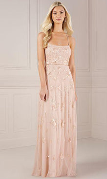 Adrianna Papell Platinum 40430 - Sleeveless Scoop Neck Dress - 12 / Misty Blue