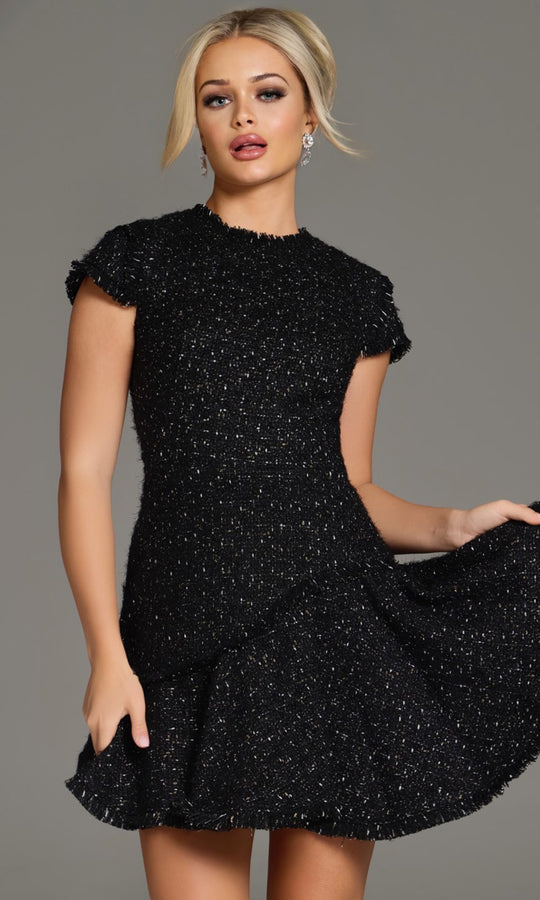Jovani 40659 - Cap Sleeve Tweed Layered Short Dress
