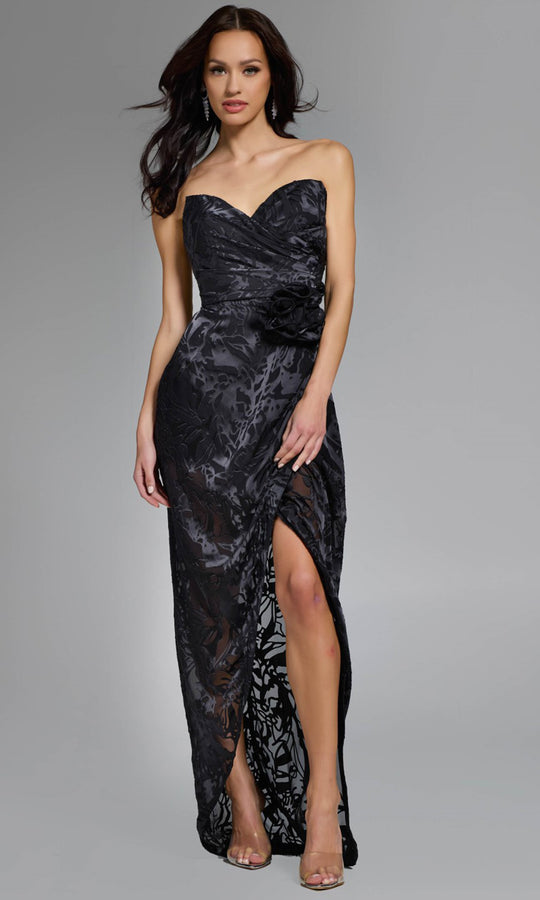 Jovani 40706 - Floral Applique Slit Sheath Gown