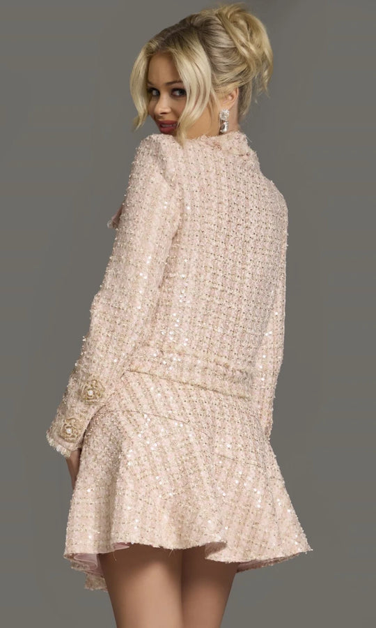 Jovani 40713 - Long Sleeve Tweed Dress with Sequin