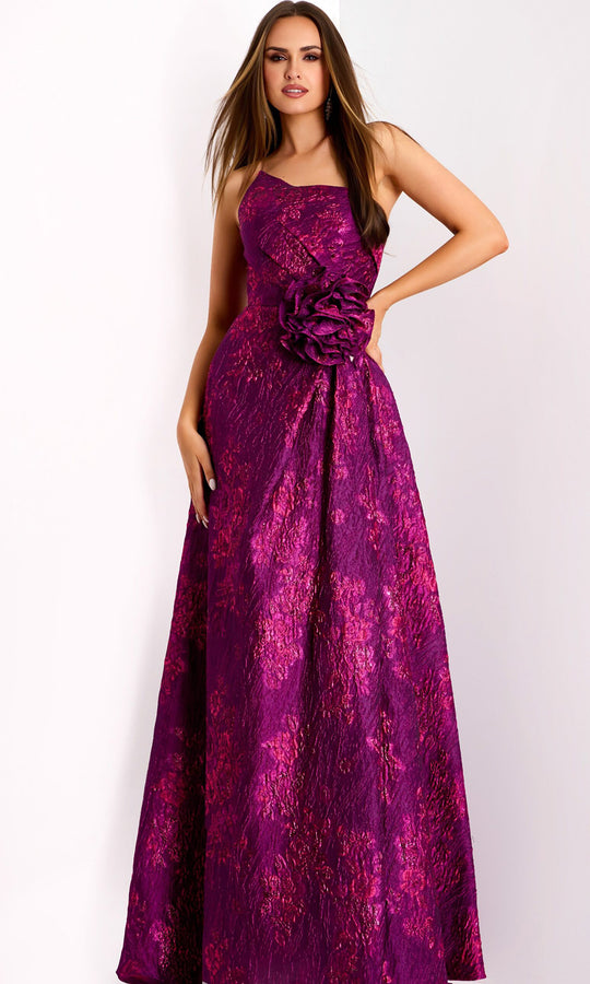 Jovani 40780 - Floral Waist Asymmetric A-Line Gown