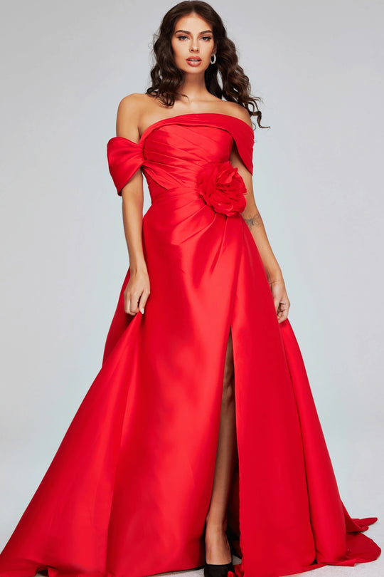 Jovani 40832 - Rosette Slit Evening Gown