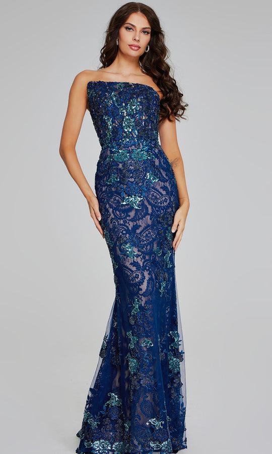 Jovani 40847 - Strapless Beaded Lace Evening Gown