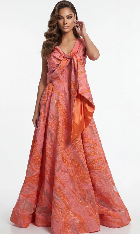 Jovani 41136 - Metallic Jacquard Wide Strap A-Line Gown