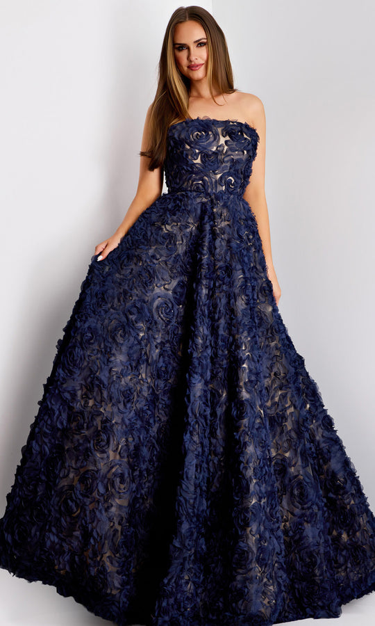 Jovani 41188 - Strapless Embroidered Tulle Evening Gown