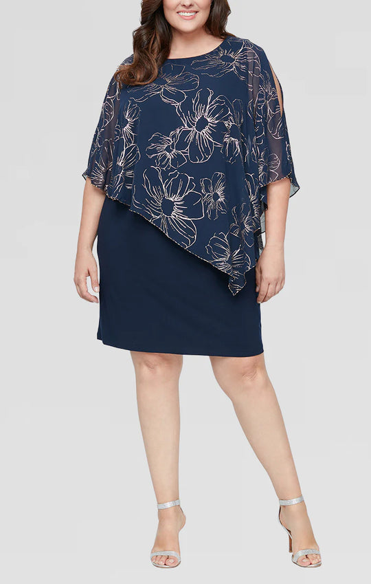 S.L. Fashions 9479146 - Cape Floral Sheath Dress