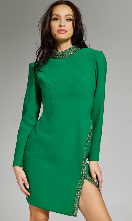 Jovani 42008 - Long Sleeve Beaded Trim Short Dress