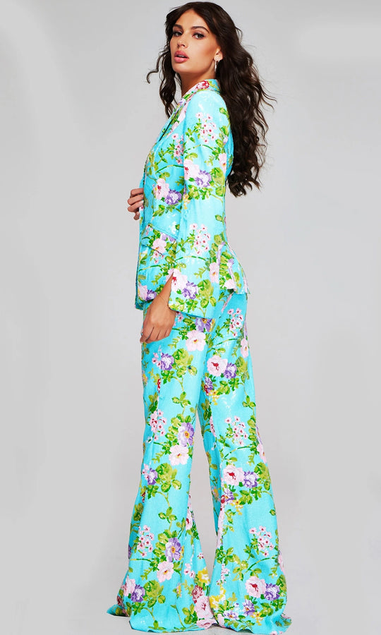 Jovani 42146 - Long Sleeve Multicolor Floral Pantsuit