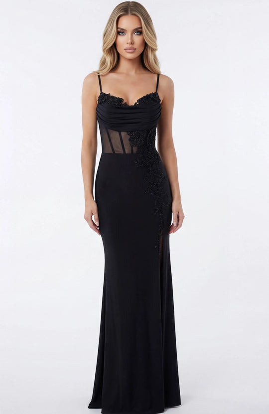 Jovani 42227 - Spaghetti Strap Applique Prom Dress
