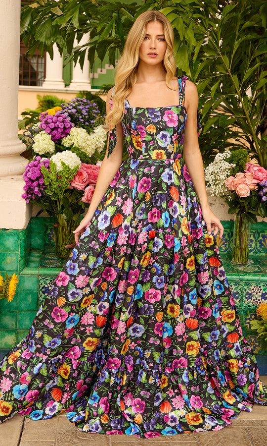 Ava Presley 42266 - Floral Square Neckline A Line Dress