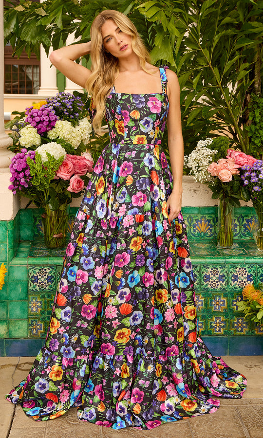 Ava Presley 42266 - Floral Square Neckline A Line Dress