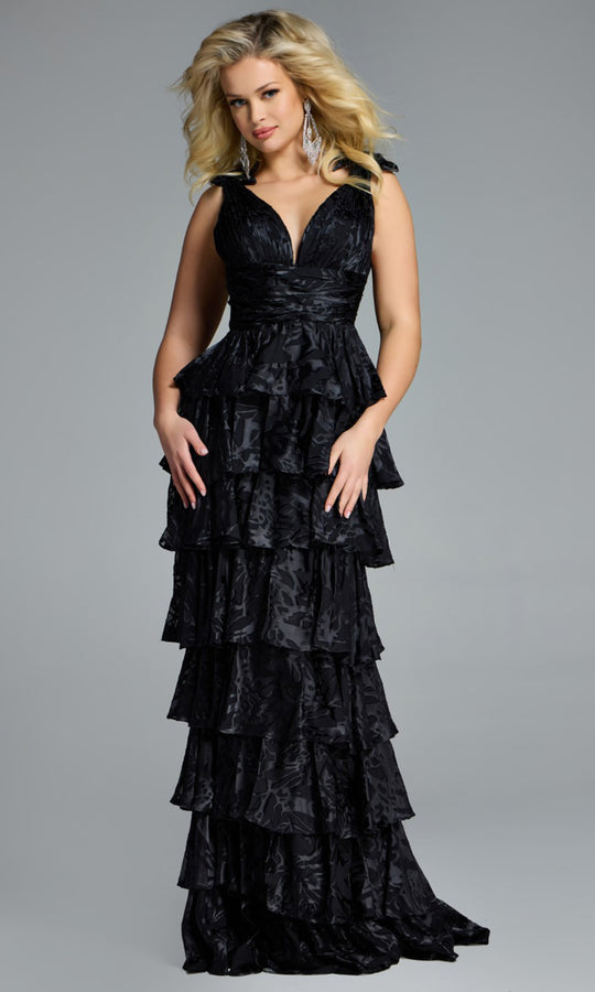 Jovani 42380 - Tiered Ruffle Deep V-Neck Evening Gown