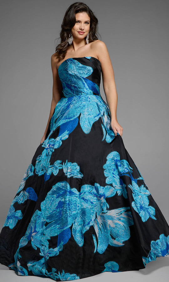 Jovani 42436 - Floral Strapless Ballgown with Oversized Bow