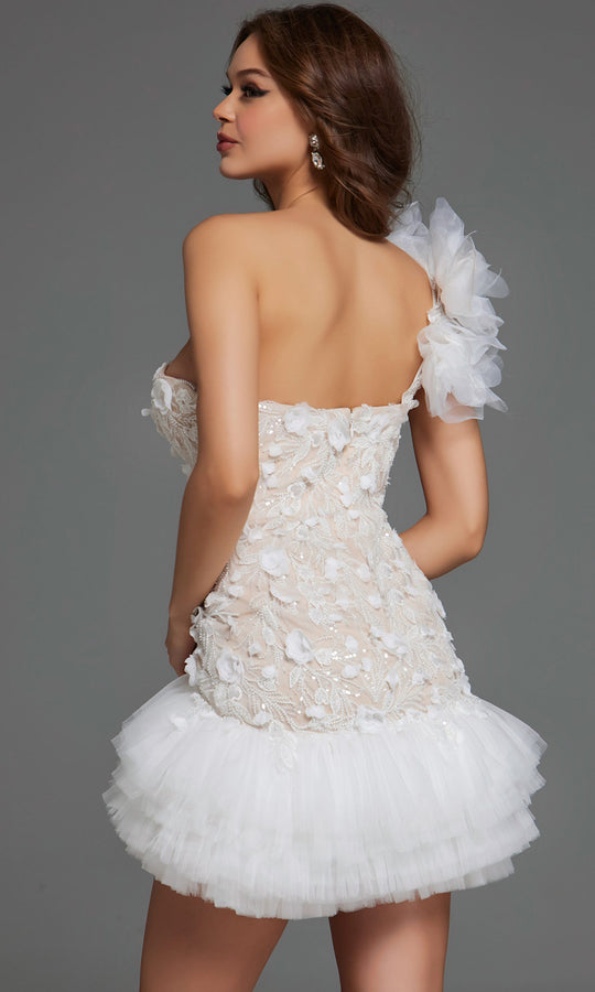 Jovani 42536 - Floral Applique Ruffled One Shoulder Dress