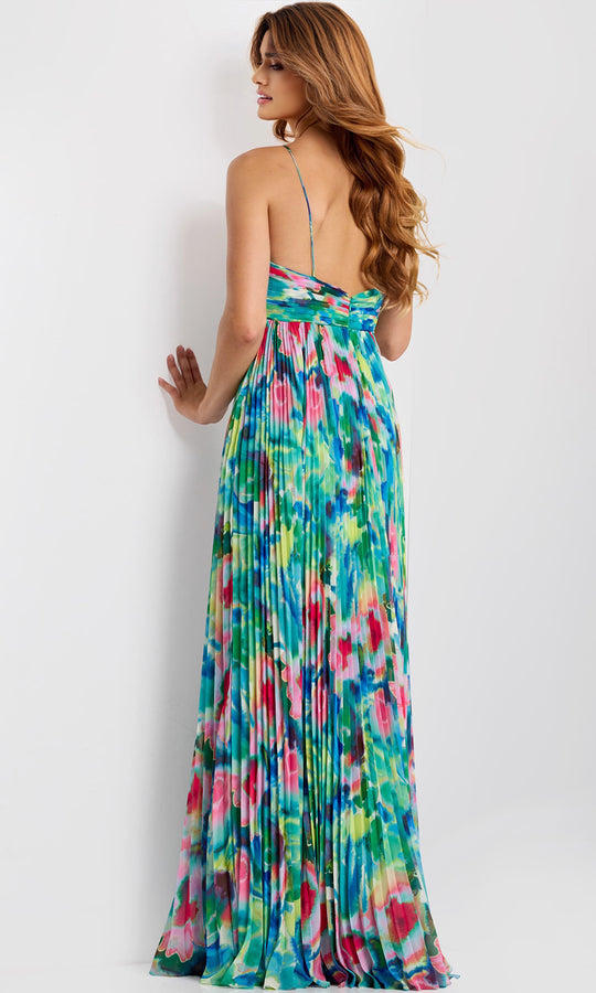 Jovani 42558 - Floral Pleated A-Line Long Dress
