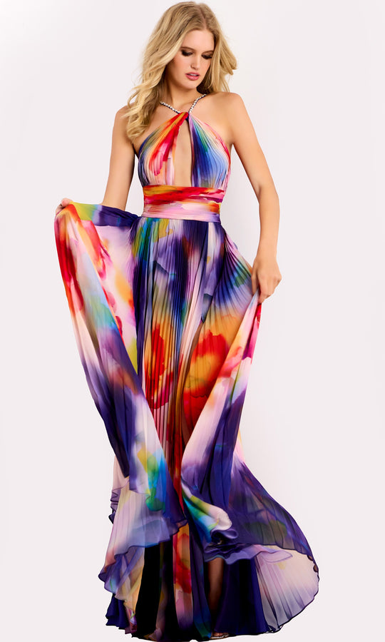 Jovani 42717 - Multicolor Print Pleated A-Line Dress