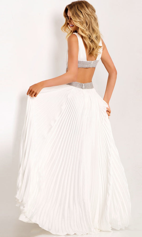 Jovani 42811 - Pleated V-Neck Beaded Waist Gown