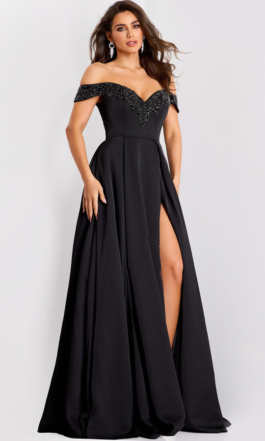 Jovani 42849 - Satin Off Shoulder Pleated A-Line Gown