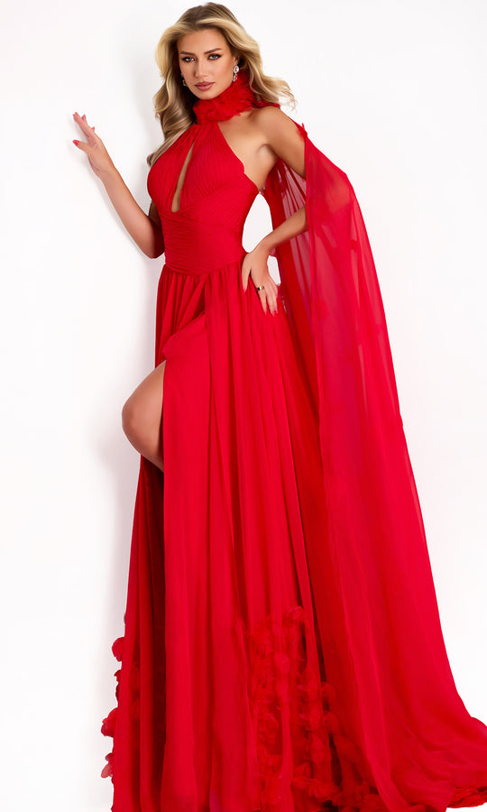 Jovani 42861 - Halter A-Line Gown with Attached Cape