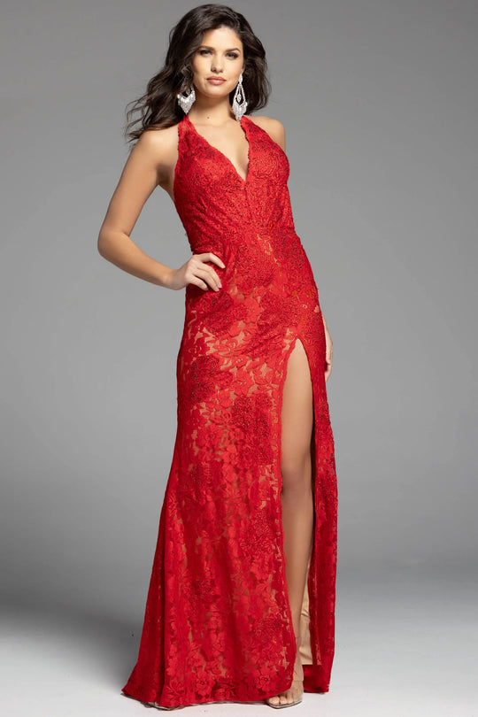 Jovani 43097 - Halter Lace Prom Dress