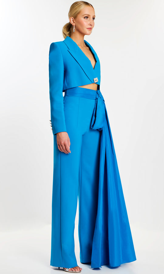 Jovani 43139 - Cropped Blazer Pantsuit with Sash