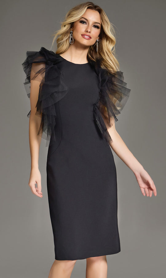 Jovani 43152 - Tulle Shoulder Ruffles Sheath Dress