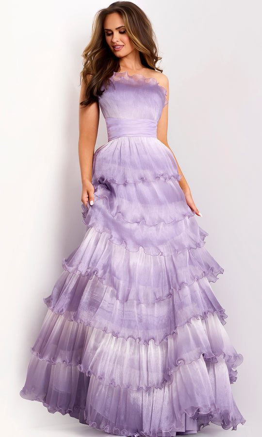 Jovani 43263 - Scalloped Neck Tiered Ombre Evening Gown
