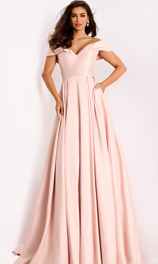 Jovani 43279 - Satin Off Shoulder A-Line Evening Gown