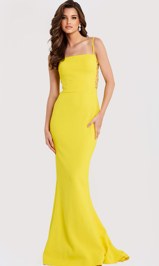 Jovani 43404 - Square Neck Prom Gown with Lace-Up Sides