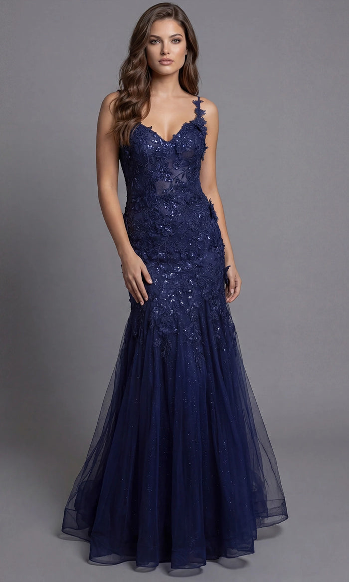 Jovani 43405 - Long Lace, Tulle Mermaid Dress - Off Shoulder