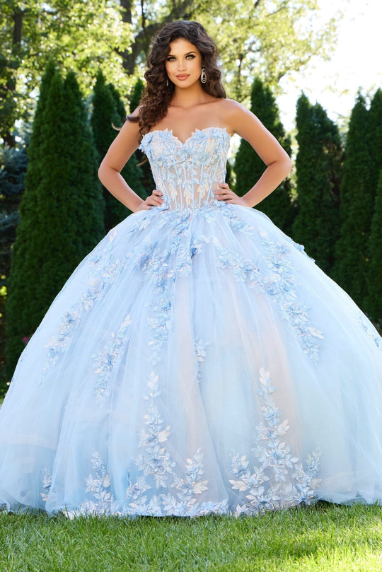 Jovani Q43433 - Floral Embroidery Princess Ballgown