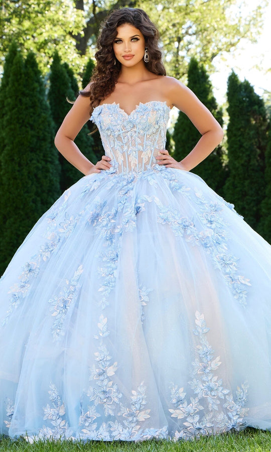 Jovani Q43433 - Floral Embroidery Princess Ballgown
