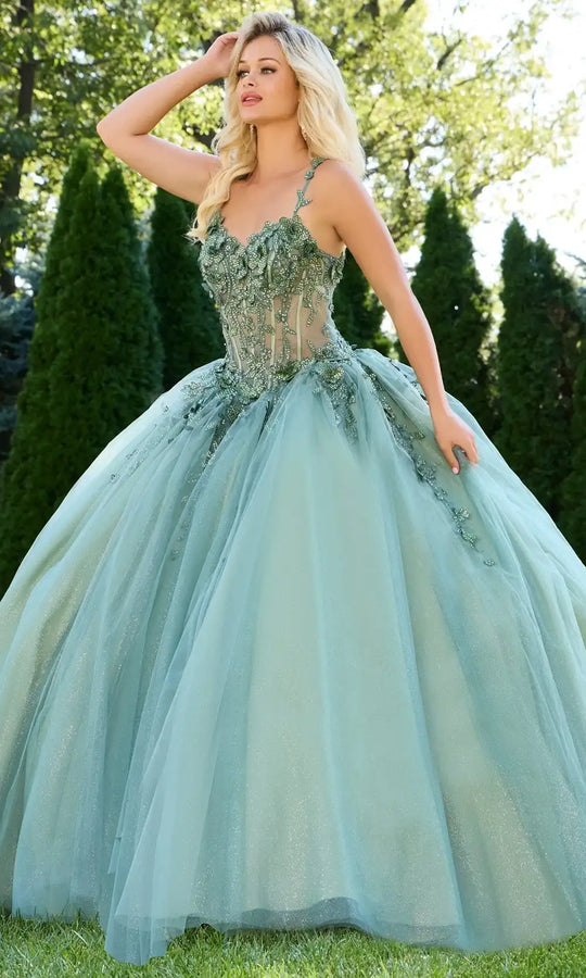 Jovani Q43437 - Beaded Lace Sweetheart Tulle Ballgown