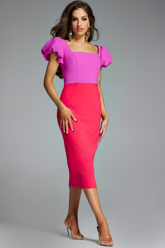 Jovani 43756 - Puff Sleeve Colorblock Fitted Dress