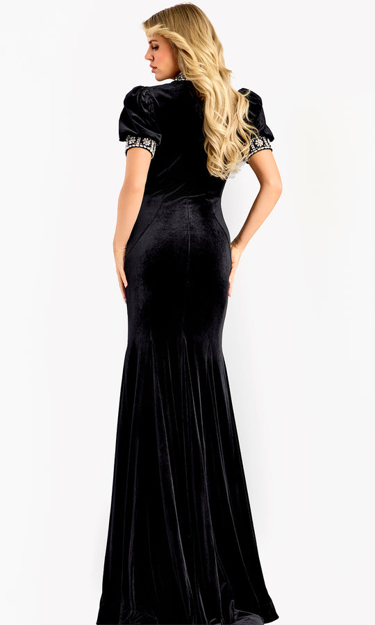 Jovani 43771 - Rhinestone Trim Puff Sleeve Evening Gown