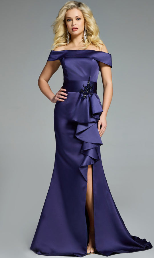 Jovani 43806 - Off Shoulder Satin Gown with Ruffle
