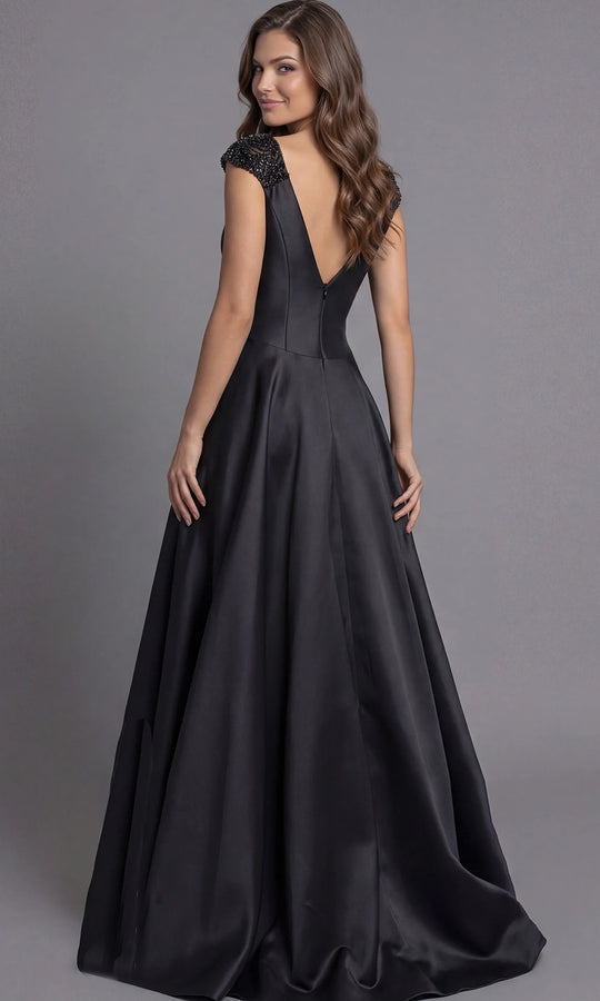 Jovani 43809 - Beaded Cap Sleeve Satin Ballgown