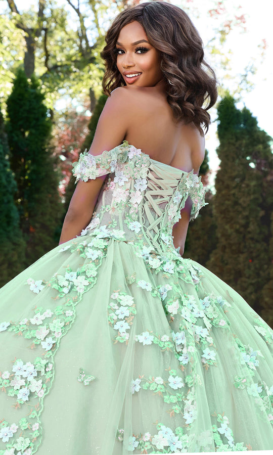 Jovani Q43811 - Floral Applique Illusion Corset Ballgown