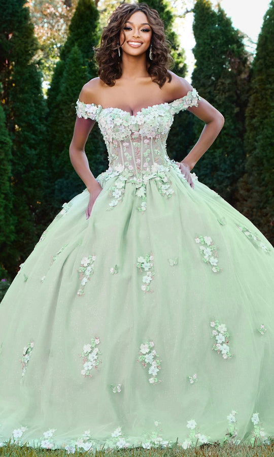 Jovani Q43811 - Floral Applique Illusion Corset Ballgown