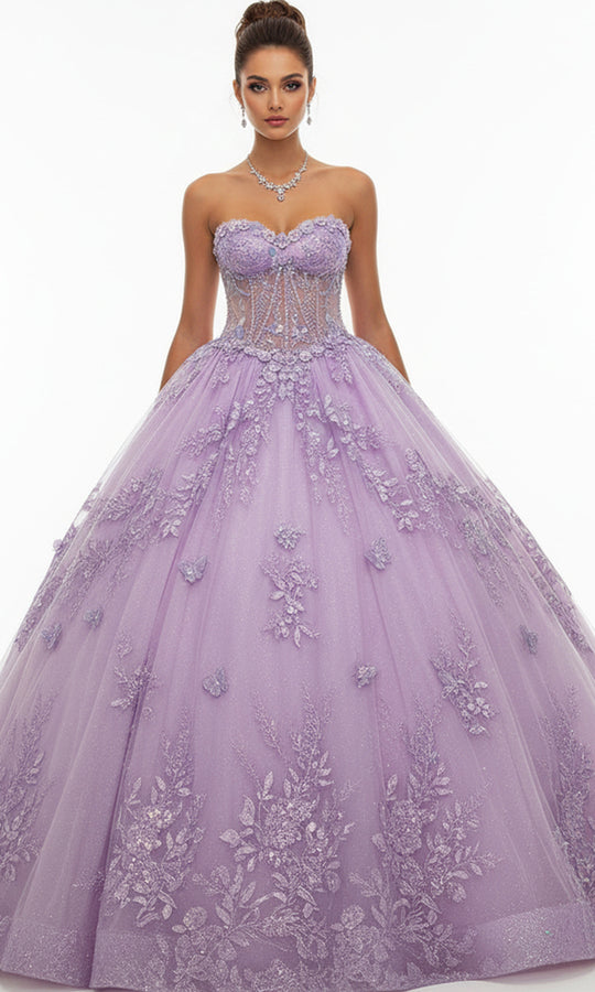 Jovani Q43812 - Floral Lace Sweetheart Ballgown with Sheer Corset