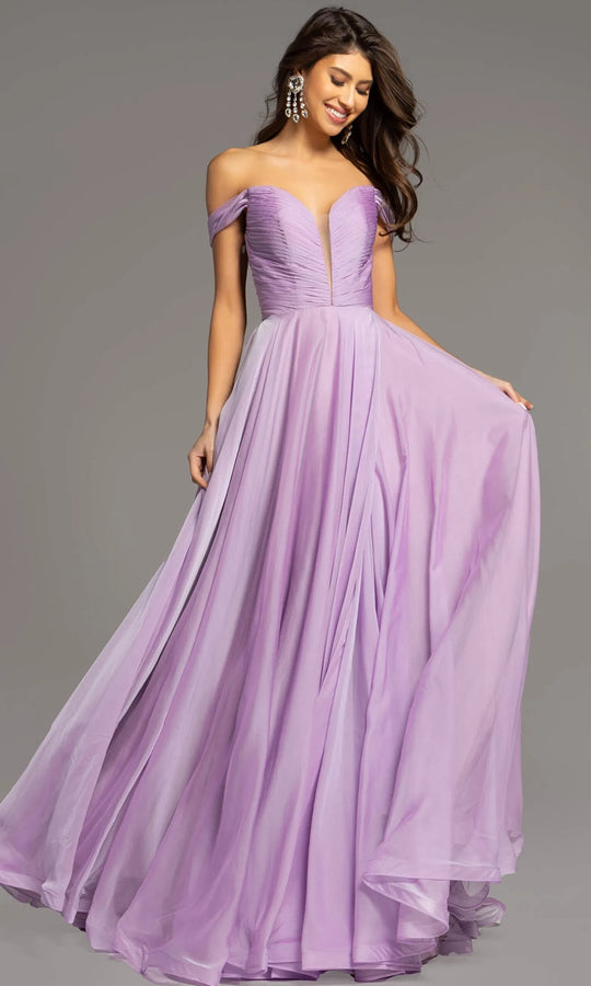 Jovani 43842 - Shirred Off Shoulder Prom Dress