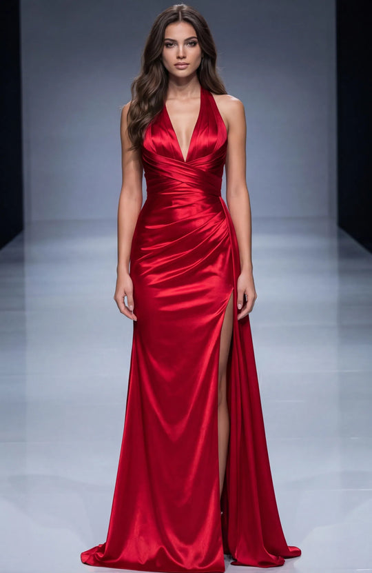Jovani 43853 - Halter High Slit Prom Dress
