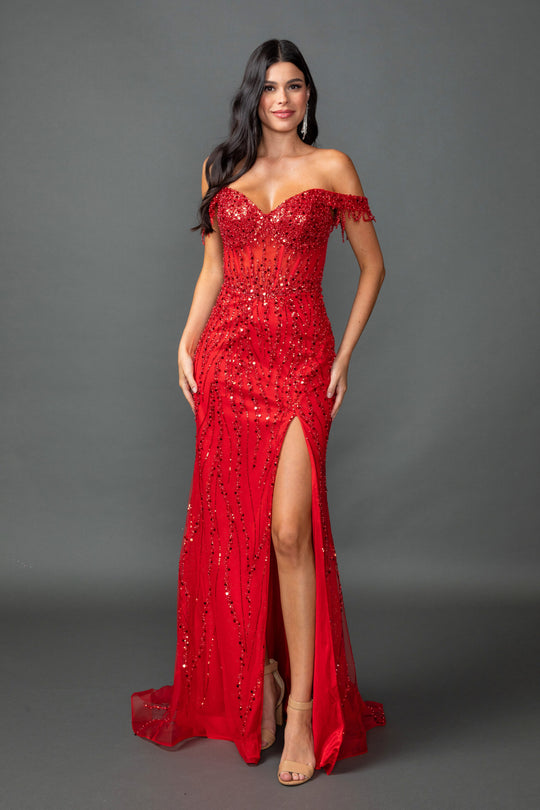 Dancing Queen 4385 - Sequin Off Shoulder Prom Dress