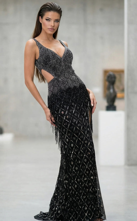Jovani 43928 - Fringe Sheath Prom Dress