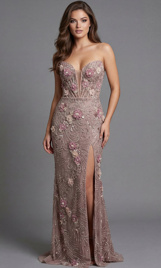 Jovani 43999 - Corset Sweetheart Evening Gown with Floral Applique